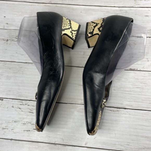 Vintage Bellini Black Leather and Reptile Button Low Heel Pump - Picture 8 of 15